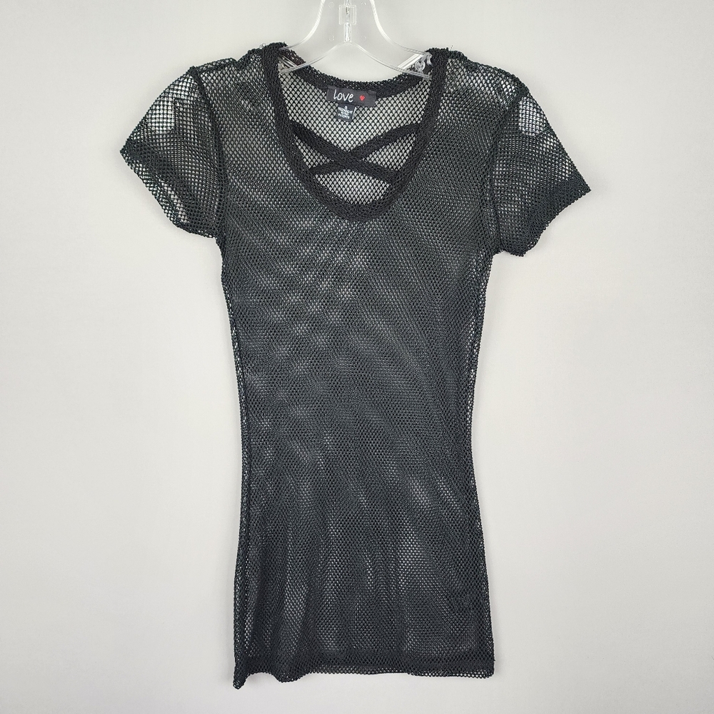 Love Women's Black Mesh Top Tunic Sz Small